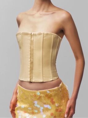 Guizio Strapless Satin Corset Top in Champagne